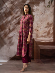 The Work Edit. Light & Soft. Ikat Handwoven Long Shirt - Ruby Stripes 