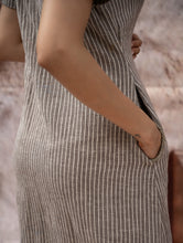 Load image into Gallery viewer, The Work Edit. Organic Handwoven Kala Cotton Shirt Dress - Brown Stripes