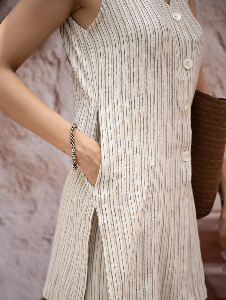 The Work Edit. Organic Handwoven Kala Cotton Wrap Set - Beige Stripes (Set of Two)