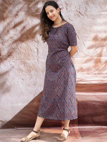 The Work Edit. Bagru HandBlock Printed Dress - Rhombus Trail