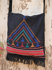 Handwoven Kashida Pattu Sling Bag - Black Hood