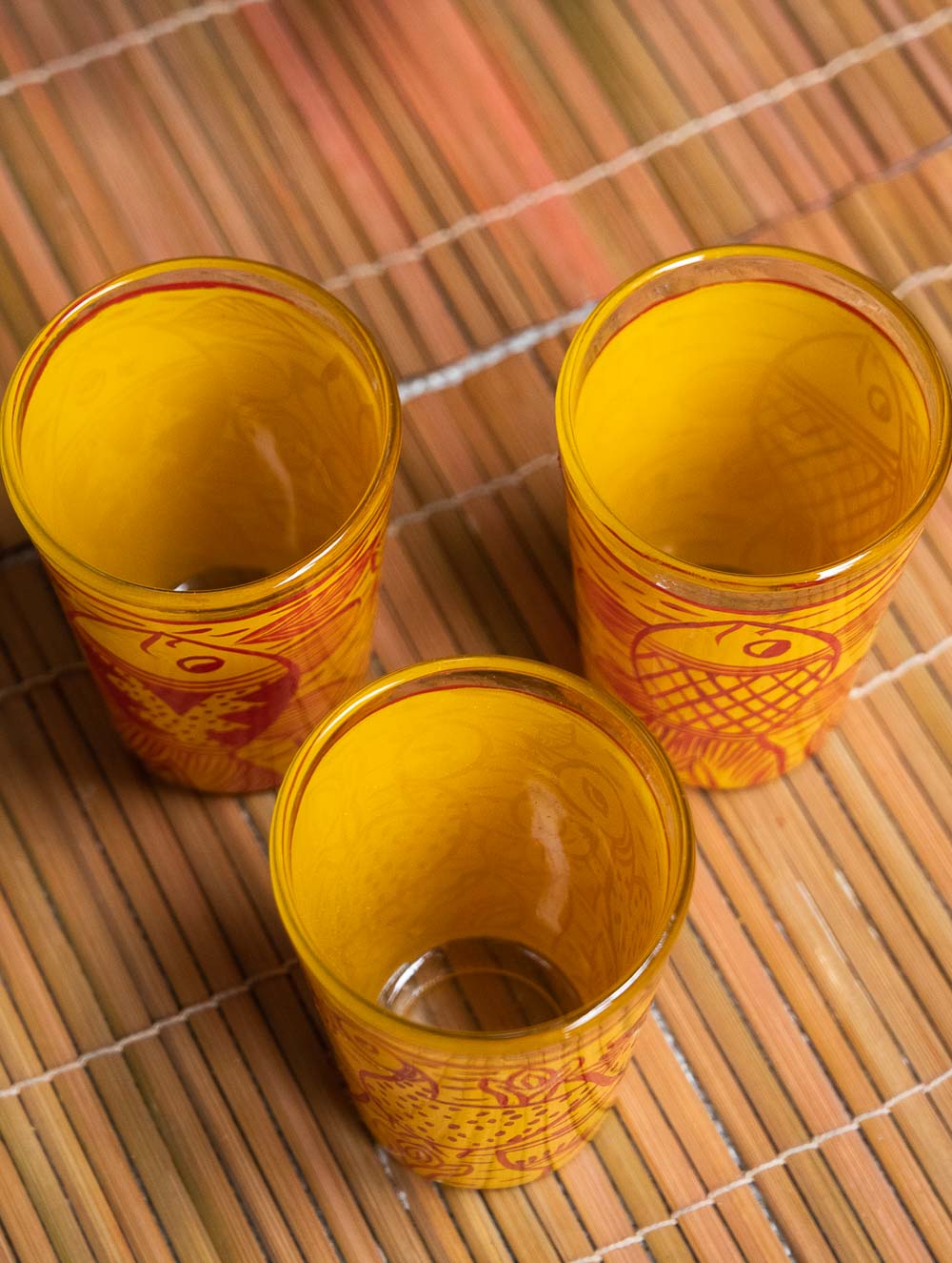 Vibrant Patua Art Handpainted Glasses - Machli Glasses (Set of 3)