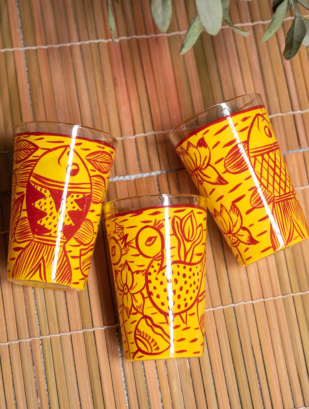 Vibrant Patua Art Handpainted Glasses - Machli Glasses (Set of 3)