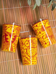 Vibrant Patua Art Handpainted Glasses - Machli Glasses (Set of 3)