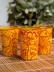 Vibrant Patua Art Handpainted Glasses - Machli Glasses (Set of 3)