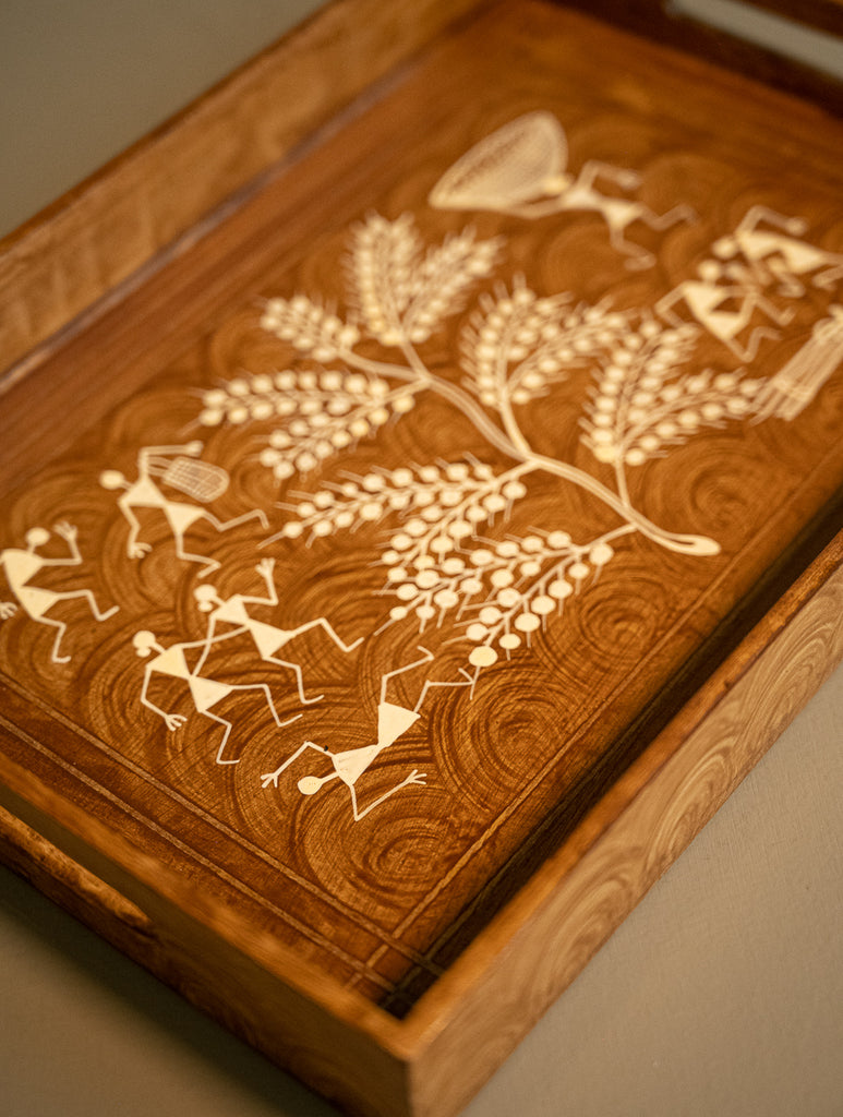 Warli Art Wooden Tray - Tree of Life