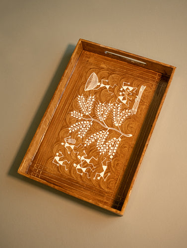 Warli Art Wooden Tray - Tree of Life