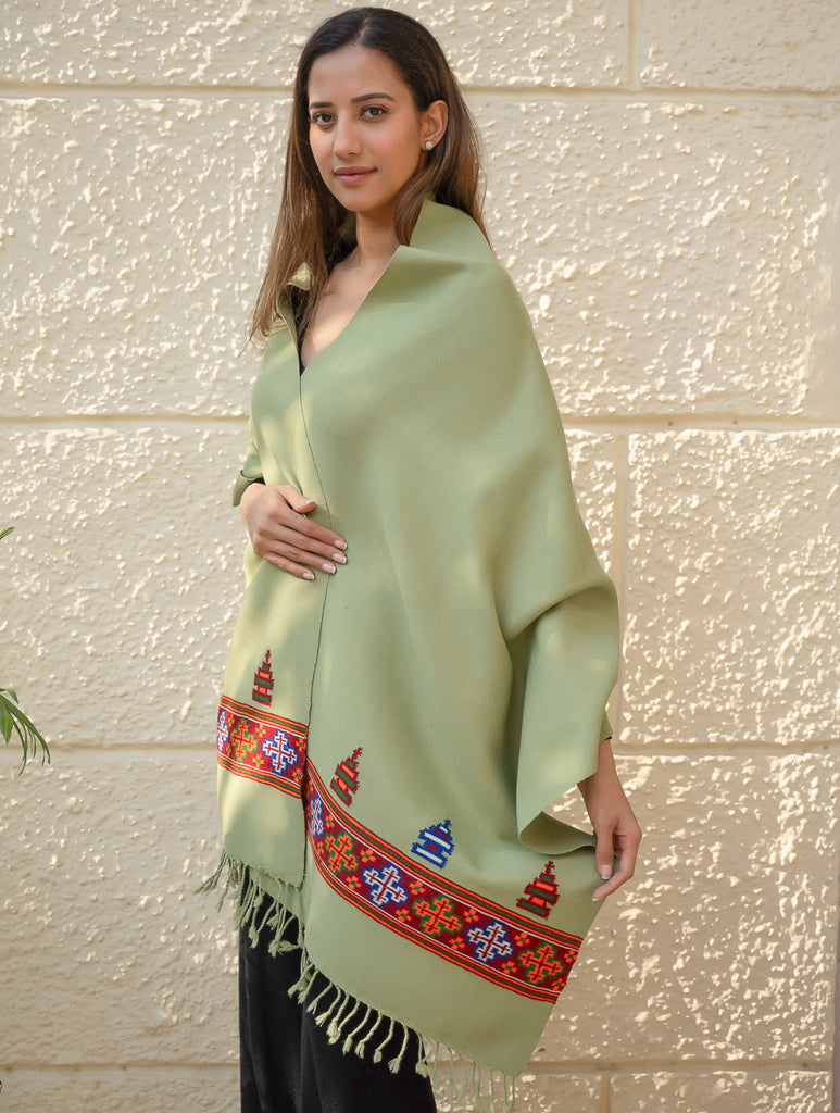 Warm & Cosy Signature Kinnauri Stole - Mist Green