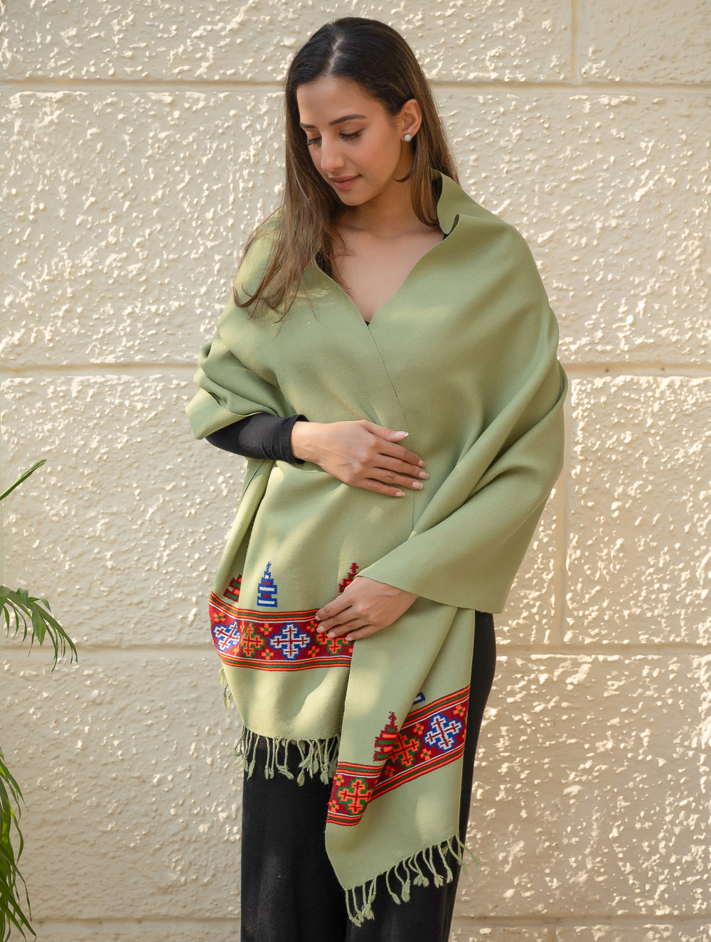 Warm & Cosy Signature Kinnauri Stole - Mist Green