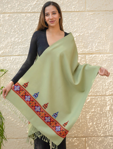 Warm & Cosy Signature Kinnauri Stole - Mist Green
