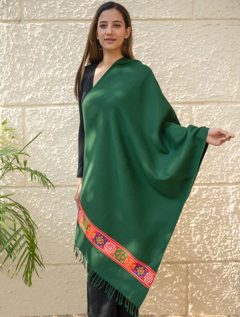 Warm & Cosy Signature Kinnauri Stole - Moss Grove