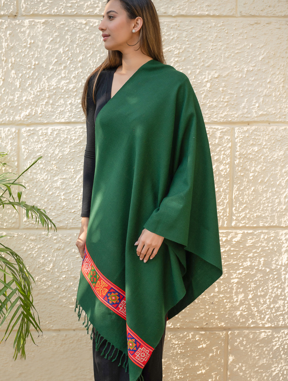 Warm & Cosy Signature Kinnauri Stole - Moss Grove