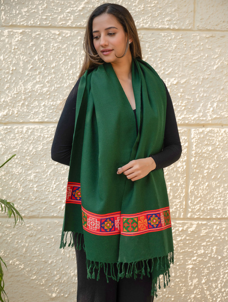 Warm & Cosy Signature Kinnauri Stole - Moss Grove