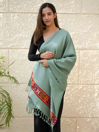 Warm & Cosy Signature Kinnauri Stole - Ocean Moss