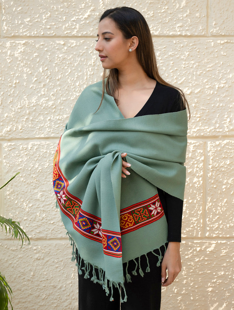 Warm & Cosy Signature Kinnauri Stole - Ocean Moss