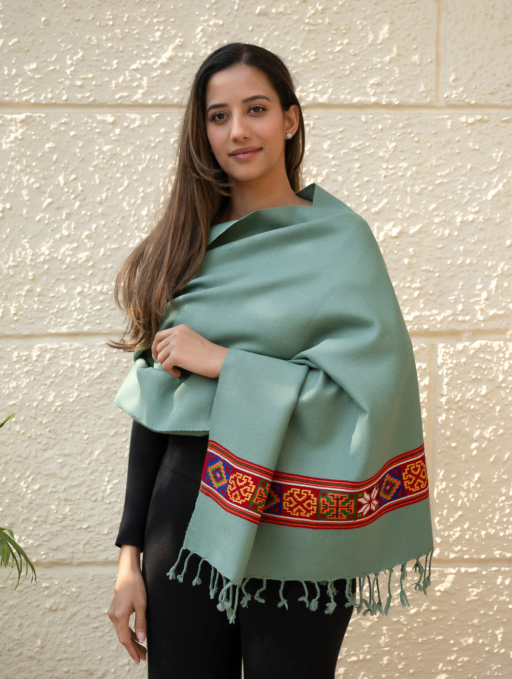 Warm & Cosy Signature Kinnauri Stole - Ocean Moss