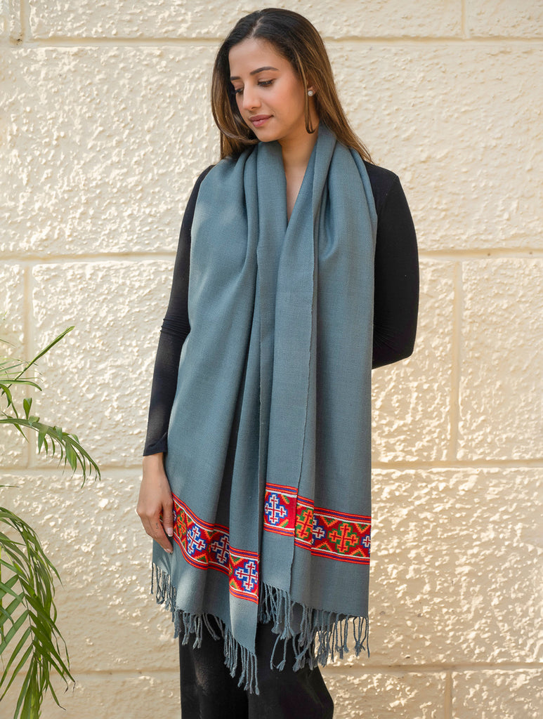 Warm & Cosy Signature Kinnauri Stole - Sky Mist