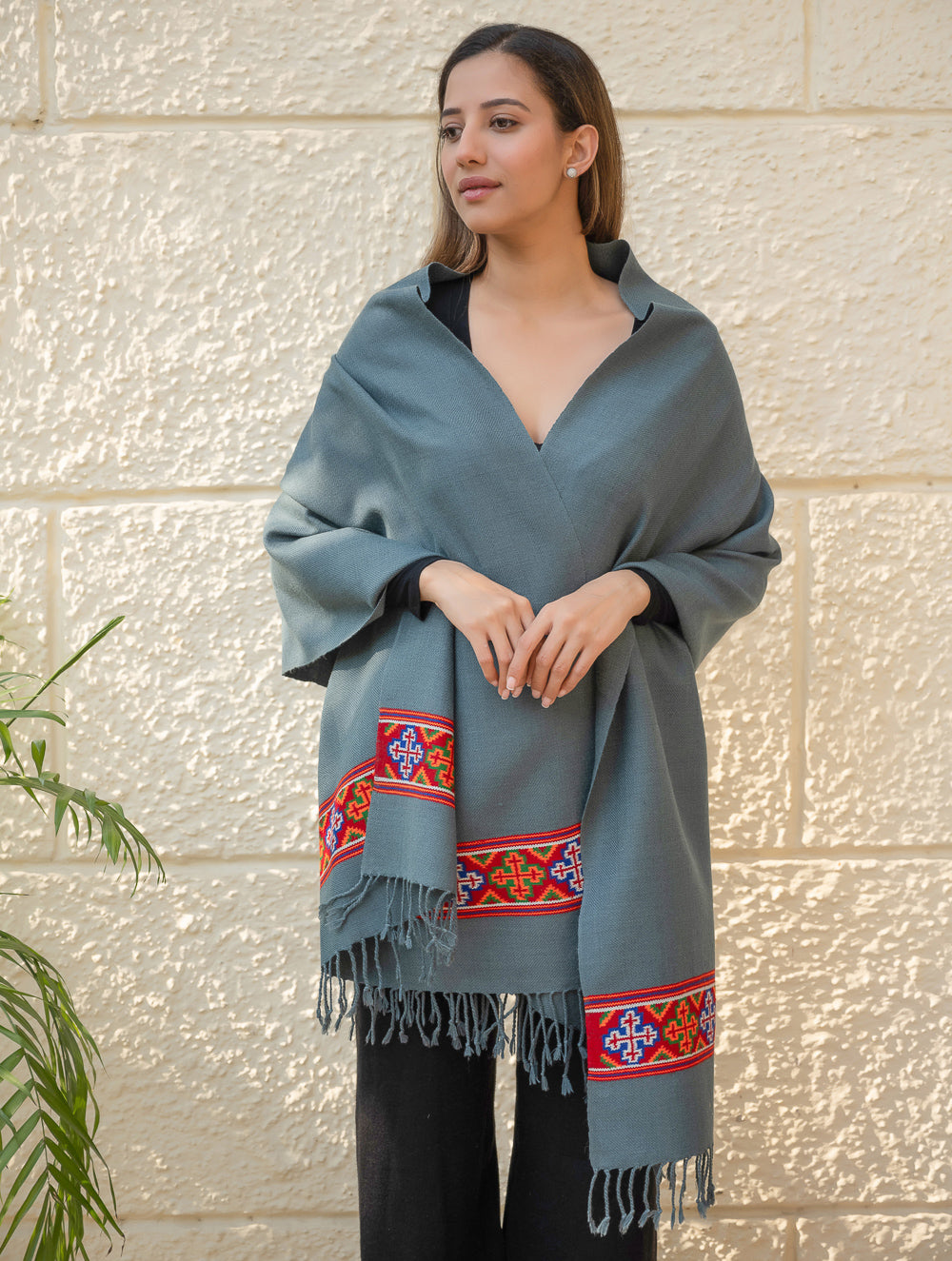 Load image into Gallery viewer, Warm &amp; Cosy Signature Kinnauri Stole - Sky Mist