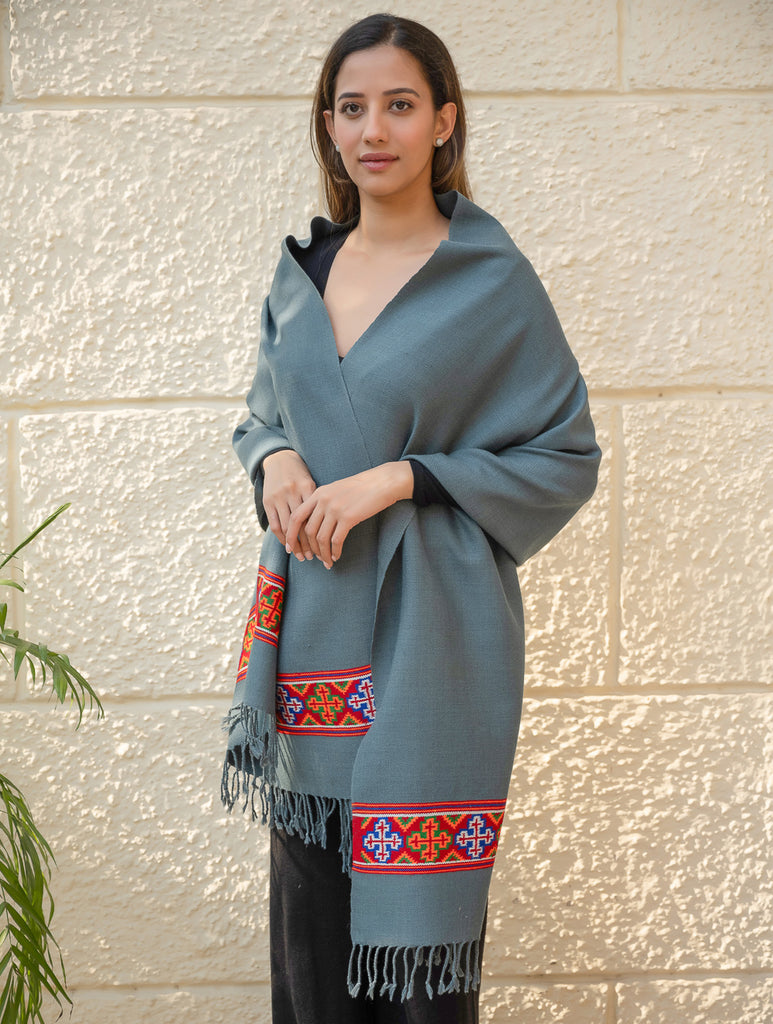 Warm & Cosy Signature Kinnauri Stole - Sky Mist