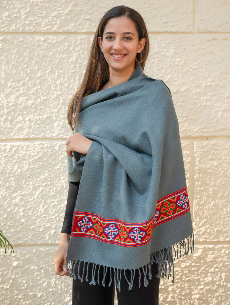 Warm & Cosy Signature Kinnauri Stole - Sky Mist