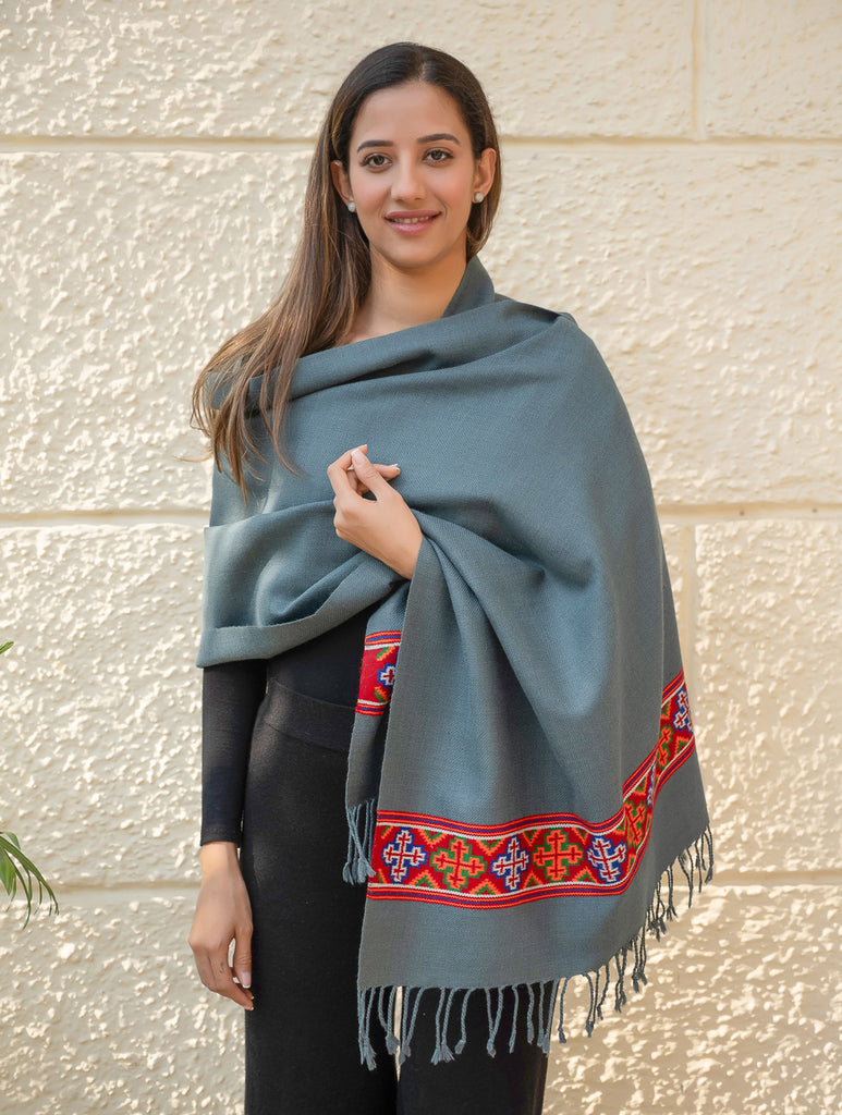 Warm & Cosy Signature Kinnauri Stole - Sky Mist
