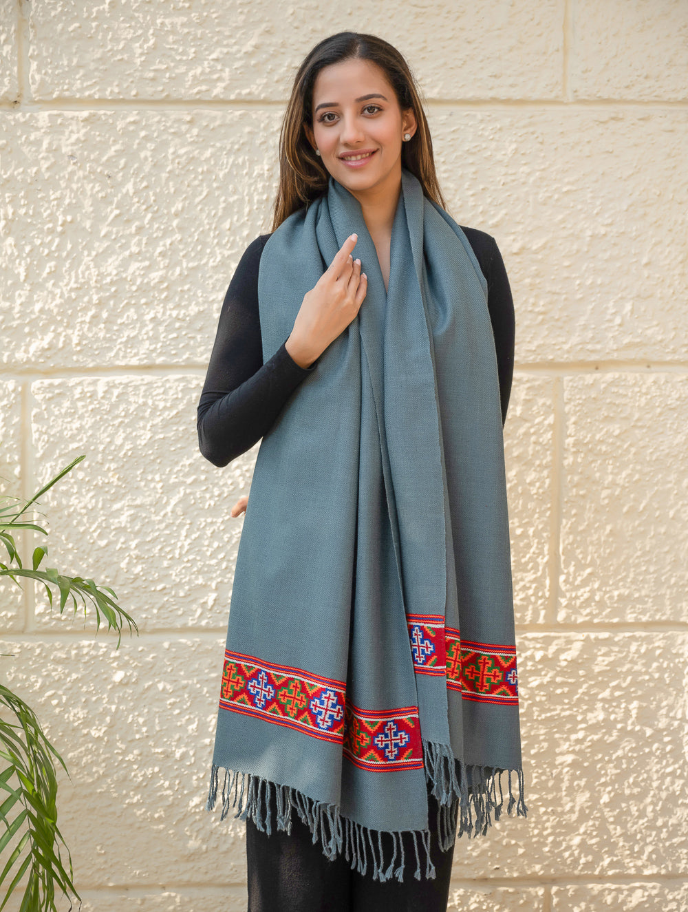 Load image into Gallery viewer, Warm &amp; Cosy Signature Kinnauri Stole - Sky Mist