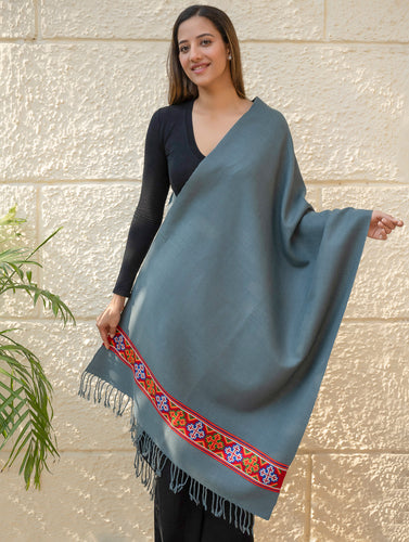Warm & Cosy Signature Kinnauri Stole - Sky Mist