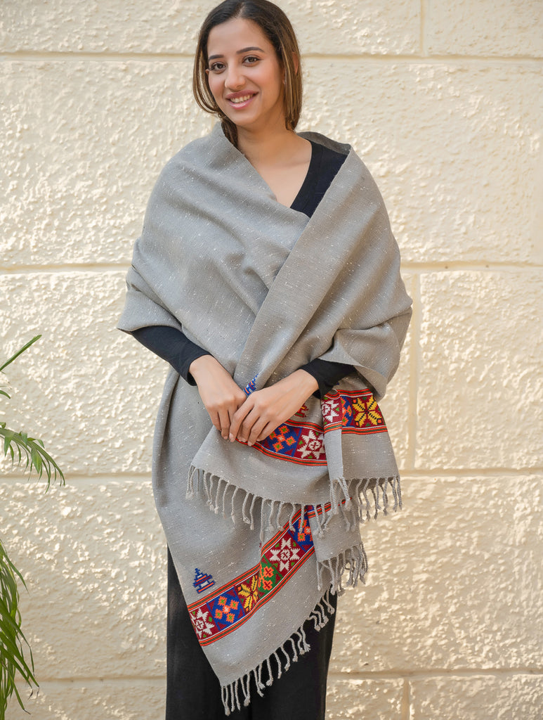 Warm & Cosy Signature Kinnauri Stole - Speckled Grey