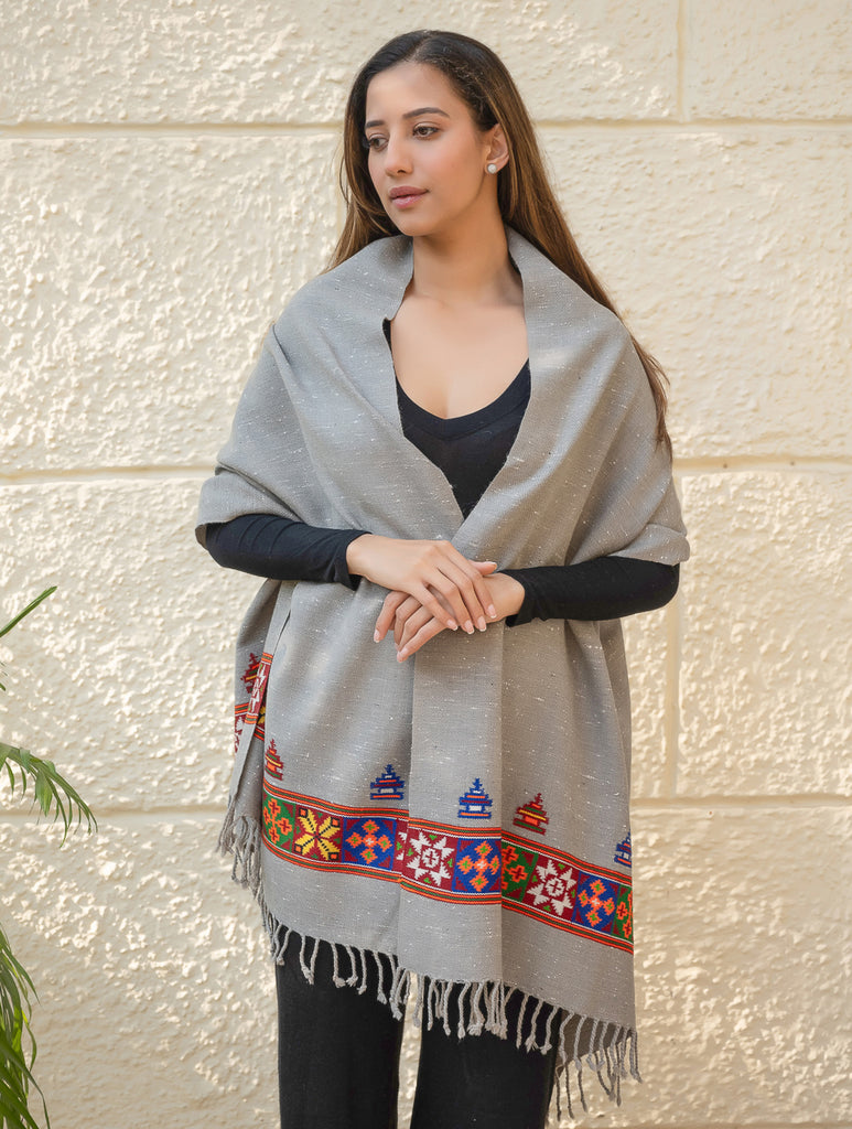 Warm & Cosy Signature Kinnauri Stole - Speckled Grey