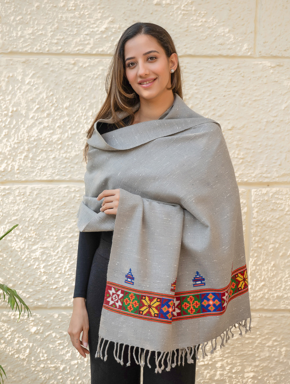 Load image into Gallery viewer, Warm &amp; Cosy Signature Kinnauri Stole - Speckled Grey