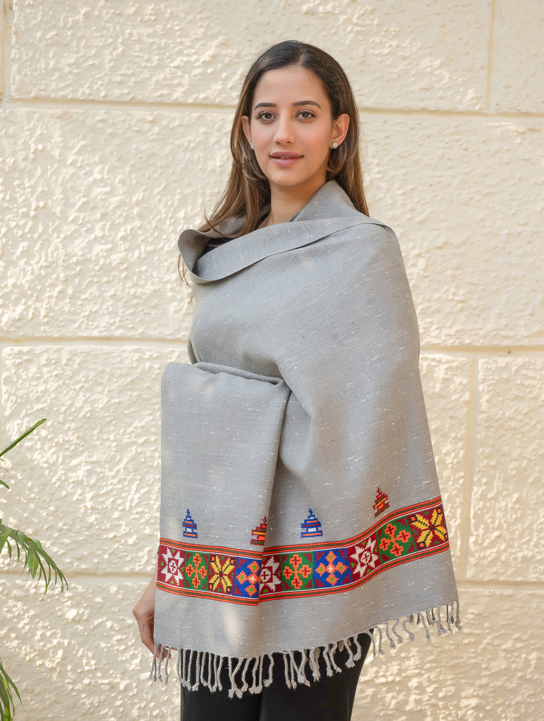 Warm & Cosy Signature Kinnauri Stole - Speckled Grey