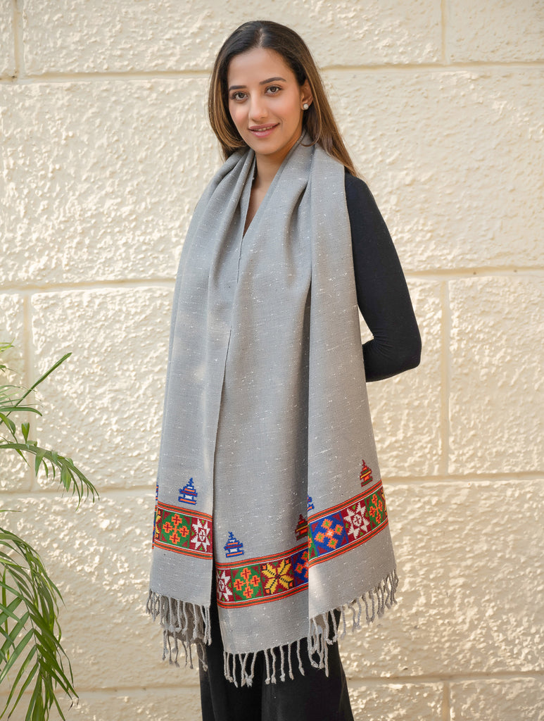 Warm & Cosy Signature Kinnauri Stole - Speckled Grey