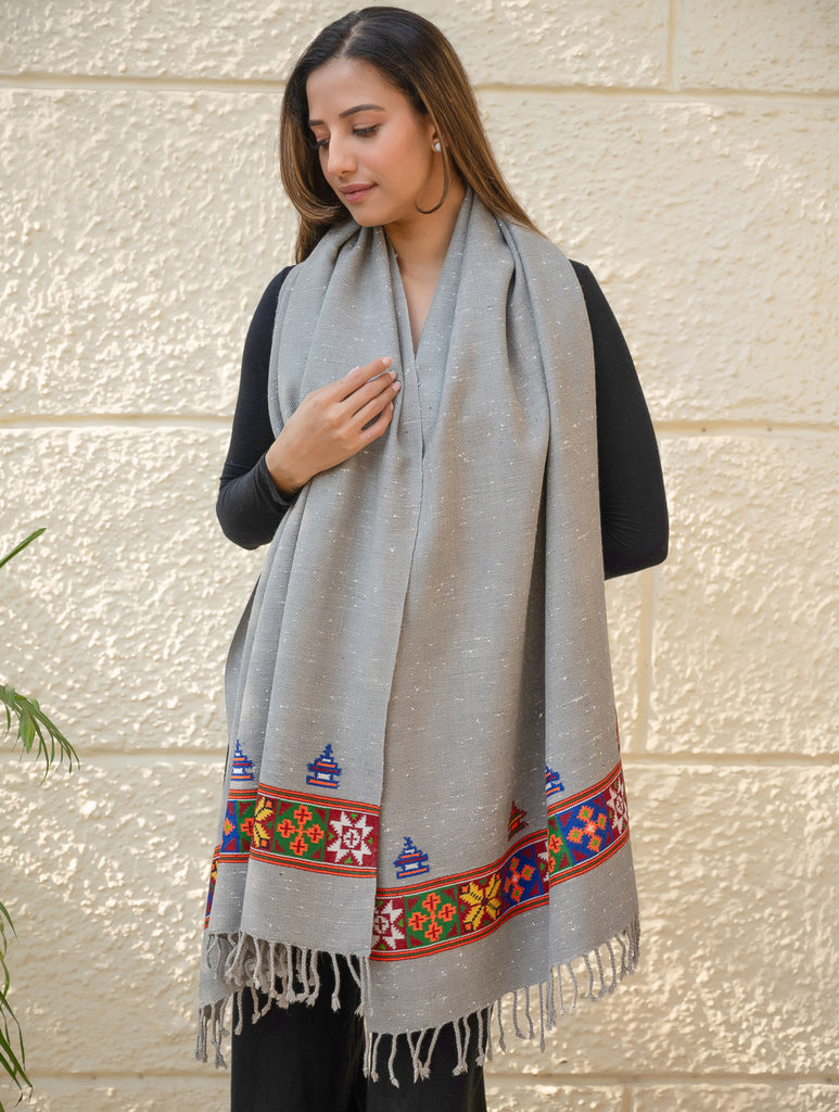 Warm & Cosy Signature Kinnauri Stole - Speckled Grey