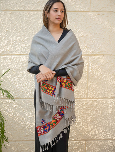 Warm & Cosy Signature Kinnauri Stole - Speckled Grey