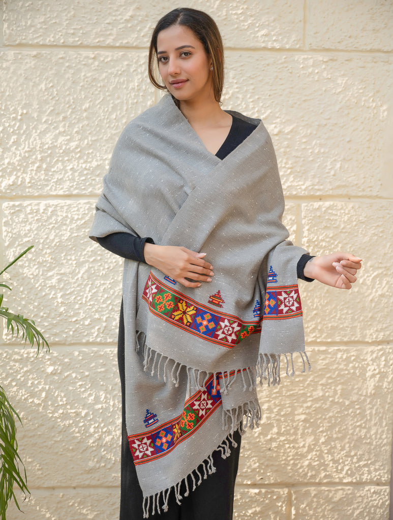 Warm & Cosy Signature Kinnauri Stole - Speckled Grey
