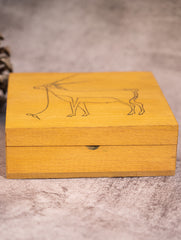 Wood Engraved Deer Decorative Box