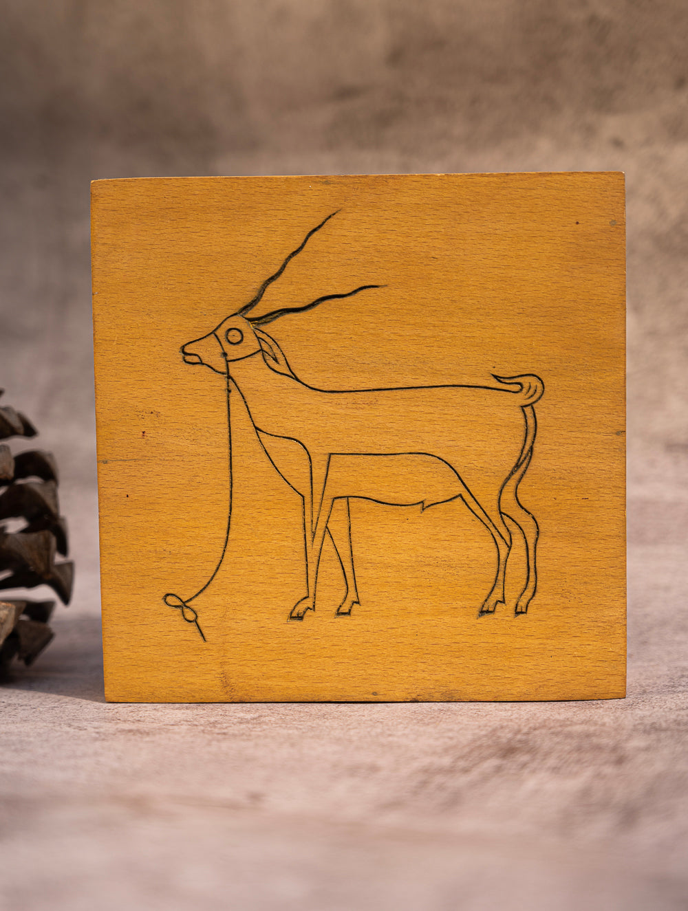 Wood Engraved Deer Decorative Box