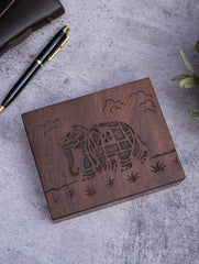 Wood Engraved Elephant Decorative Box