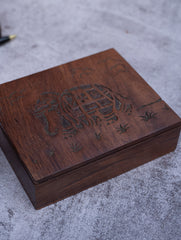Wood Engraved Elephant Decorative Box