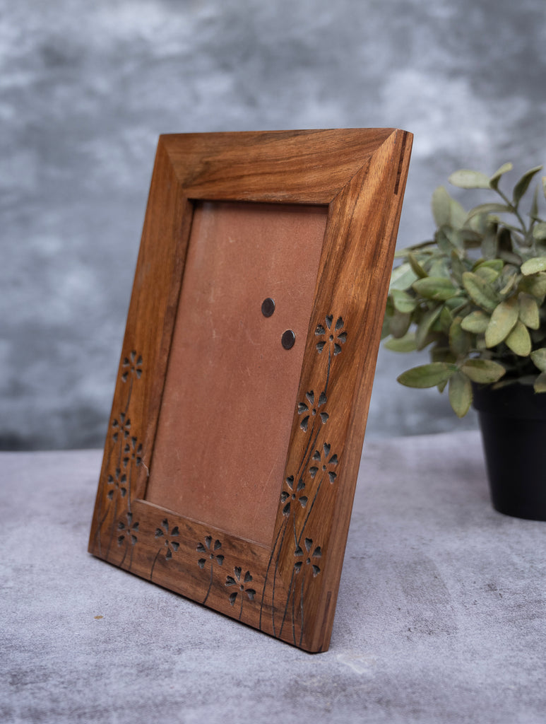 Wood Engraved Floral Photo Frame