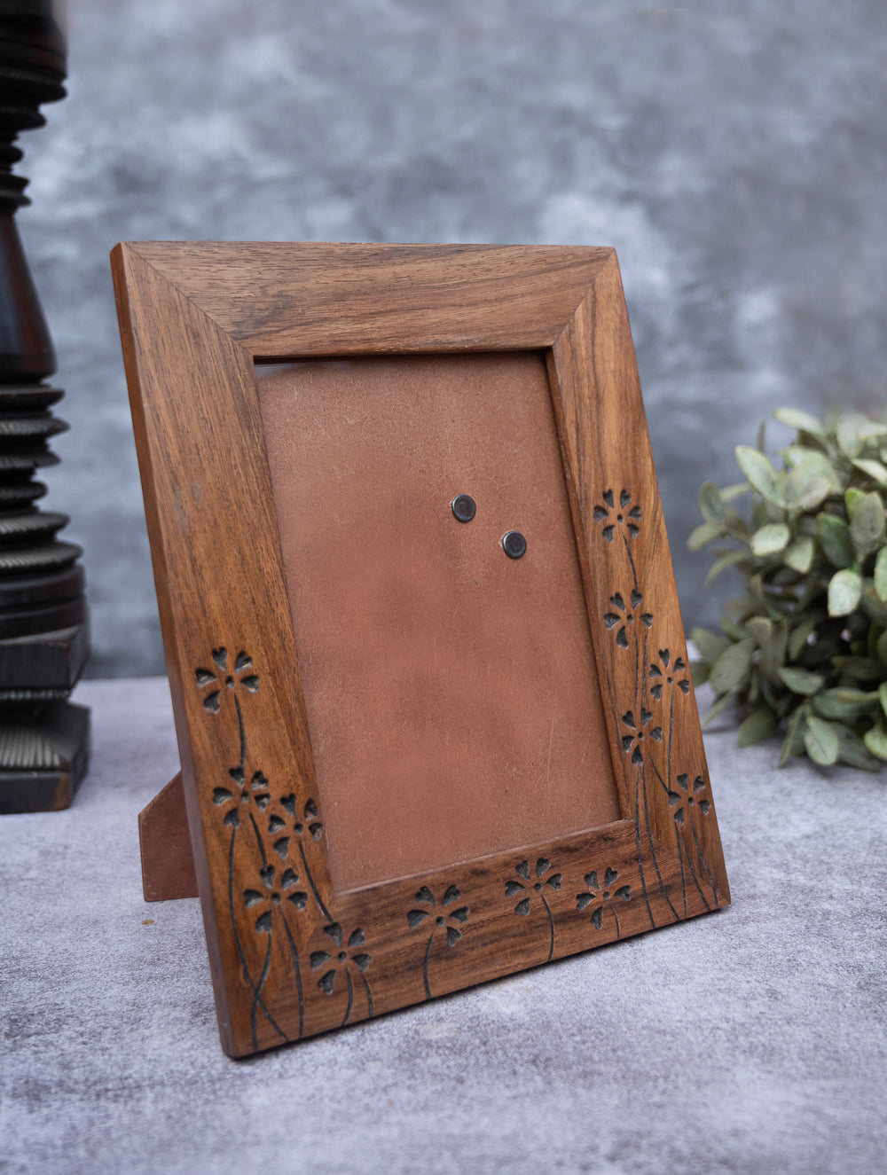 Wood Engraved Floral Photo Frame