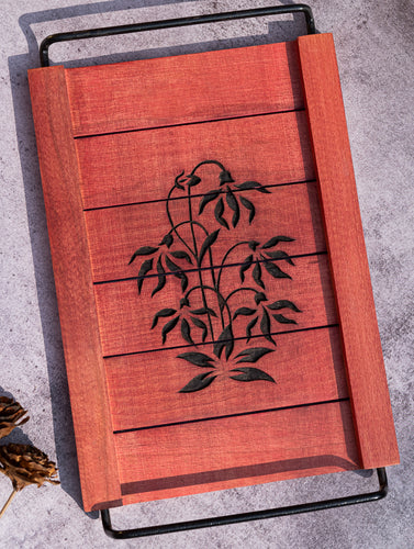 Wood Engraved Floral Tray