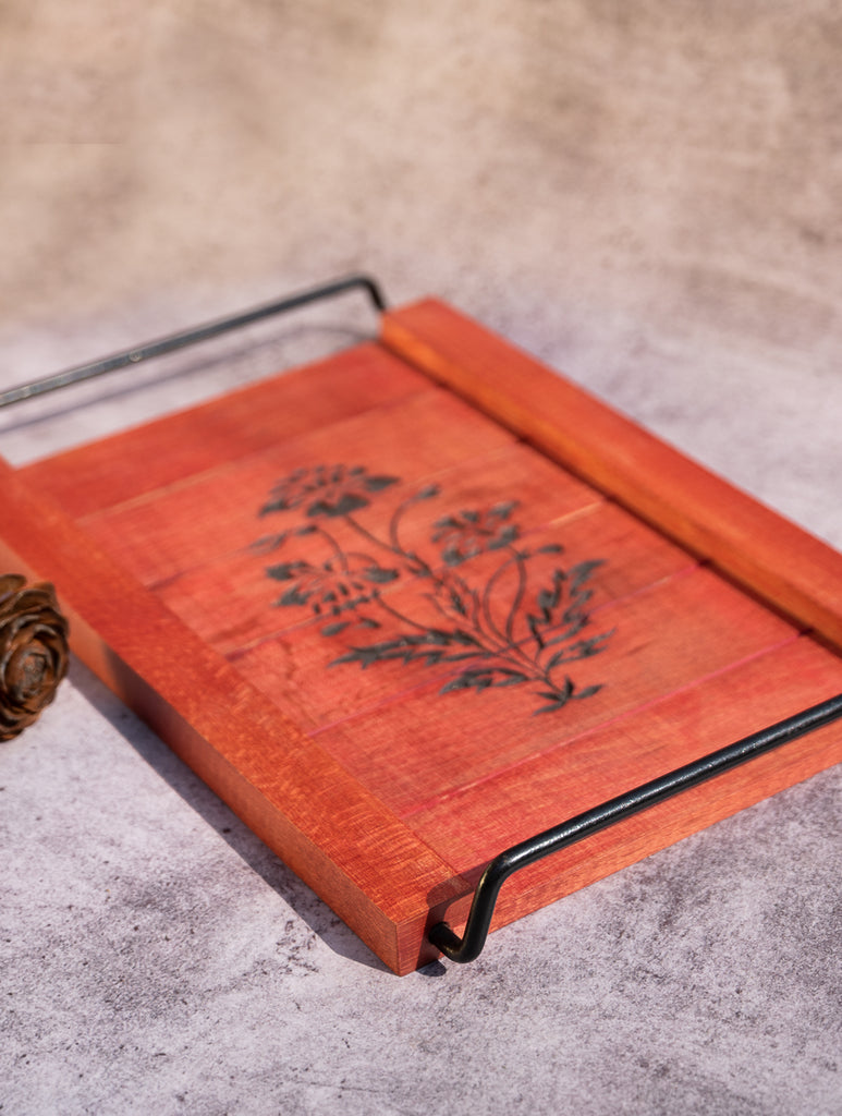 Wood Engraved Floral Tray