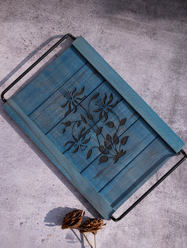 Wood Engraved Floral Tray
