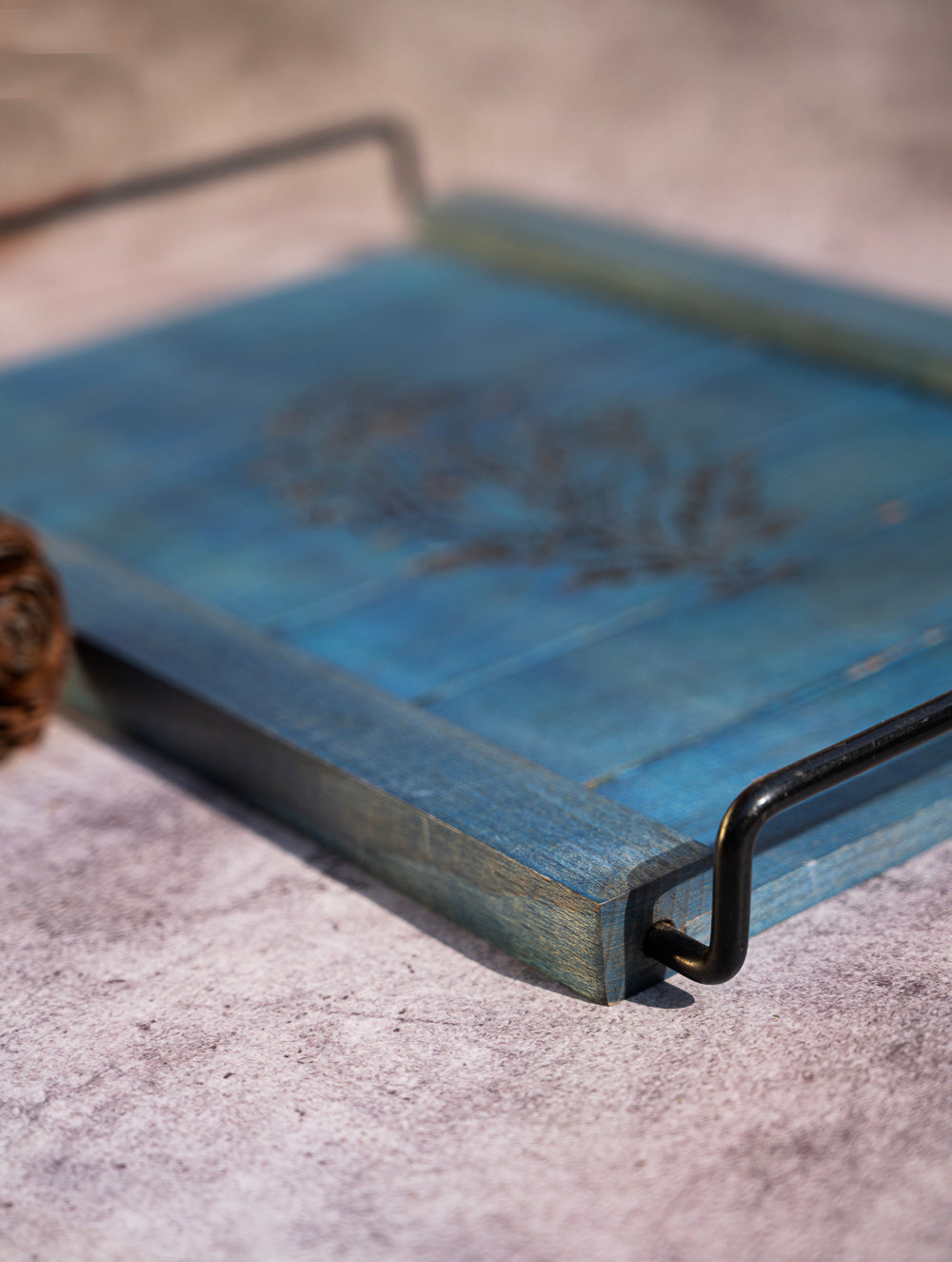 Wood Engraved Floral Tray