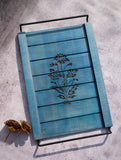 Wood Engraved Floral Tray - Blue Flower