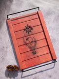 Wood Engraved Floral Tray - Red Flower