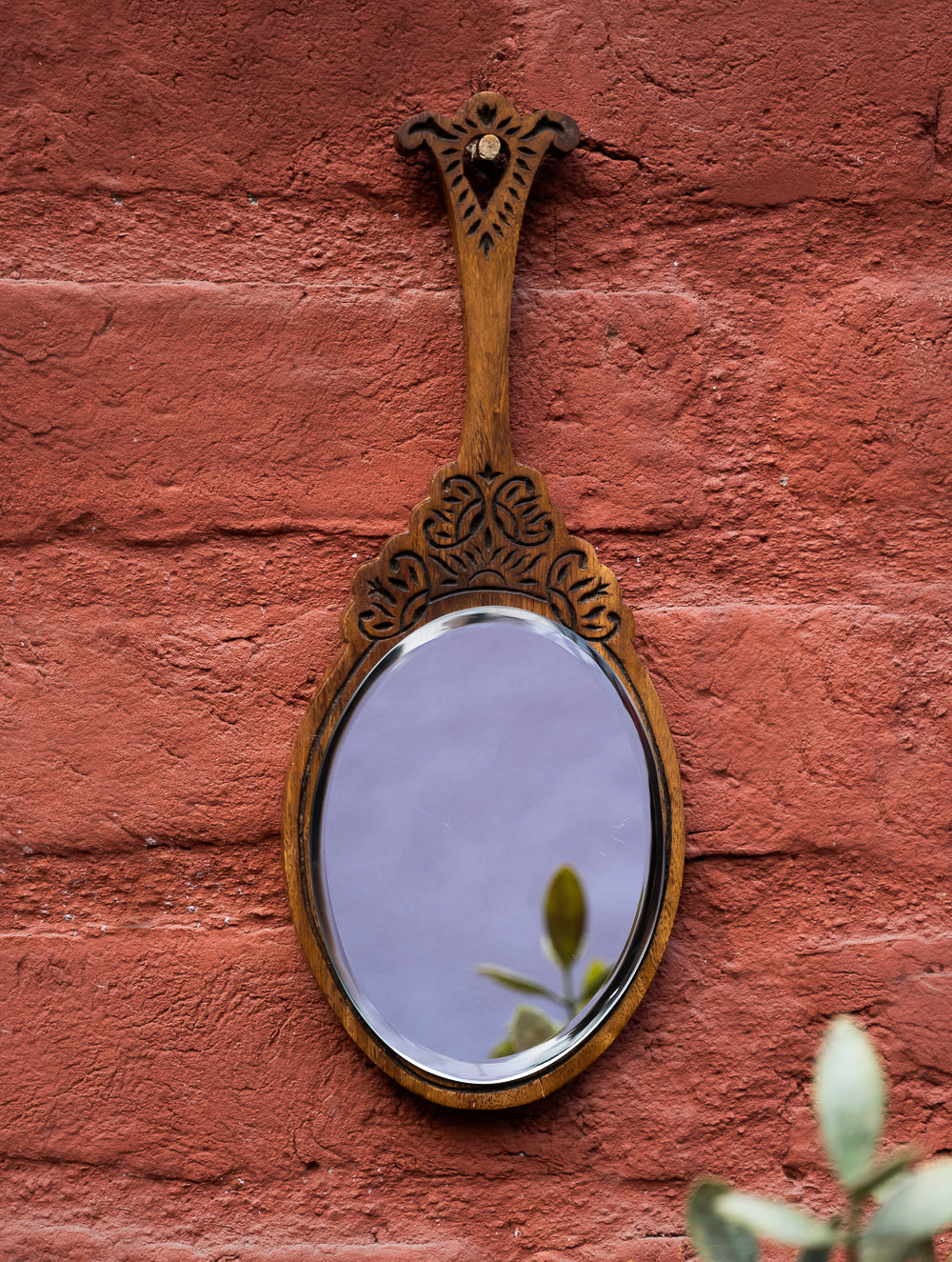 Load image into Gallery viewer, Wood Engraved Hand Mirror- Oval