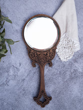 Load image into Gallery viewer, Wood Engraved Hand Mirror- Round
