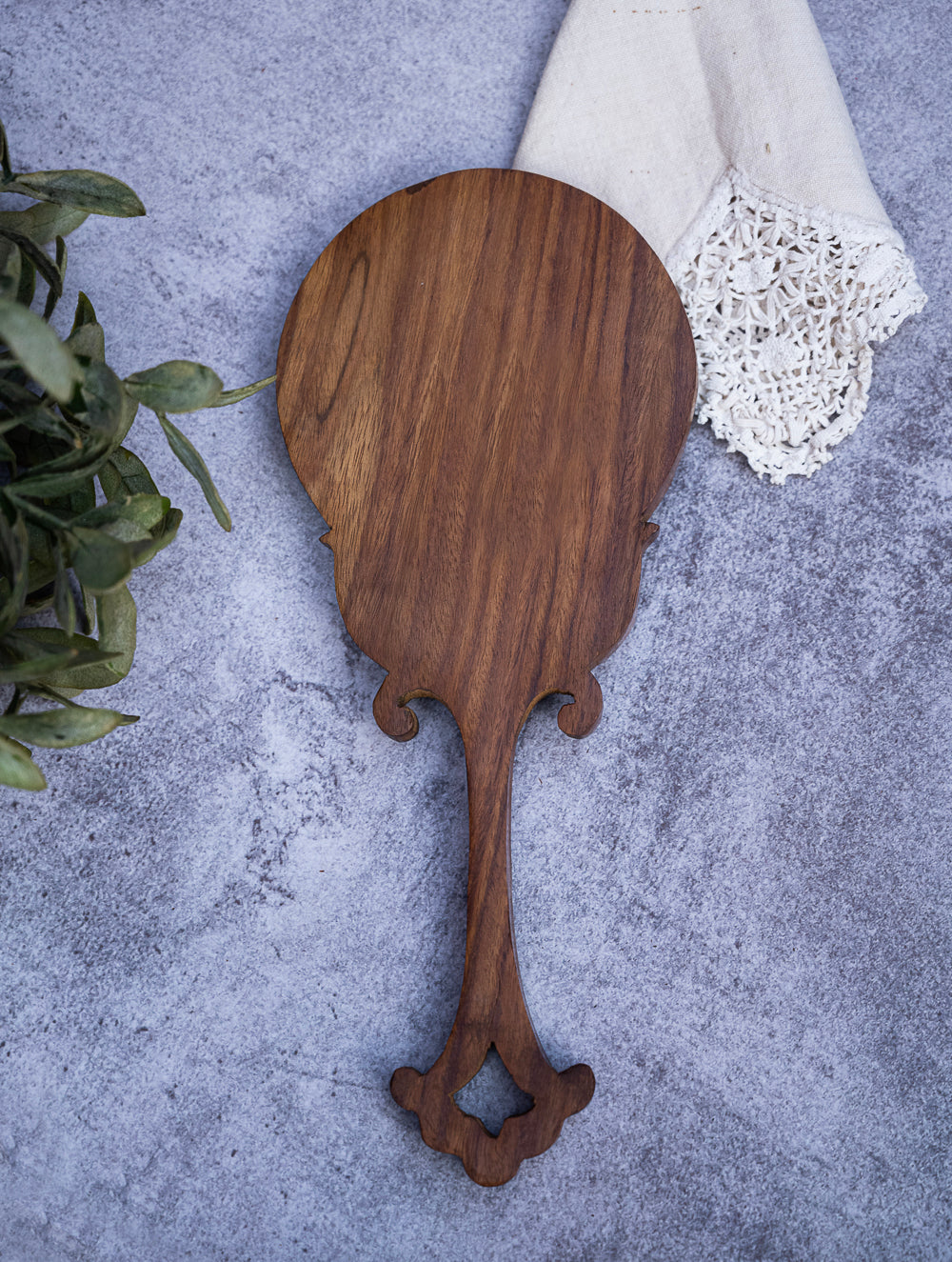 Wood Engraved Hand Mirror- Round